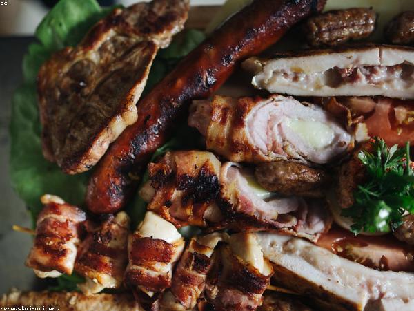 Suya and grilled chicken on the open grill at Grillhouse 22