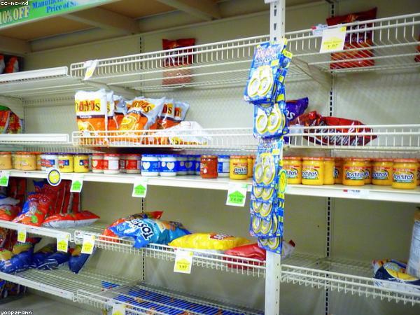 Shelves of a neighbourhood grocery store