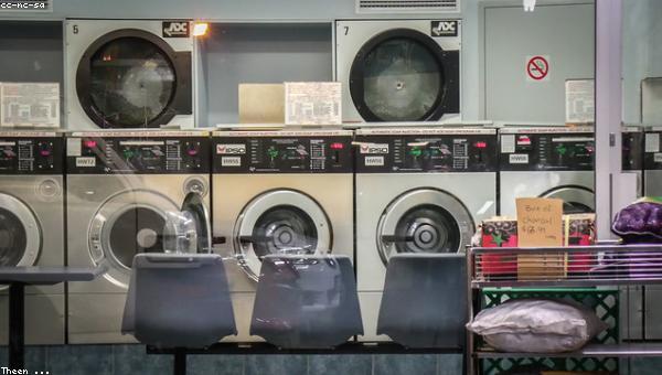 Front-loading washing machines in a laundrette