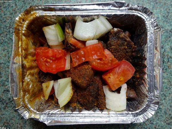 A tray of stewed beef and vegetables