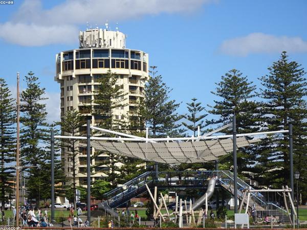 Apartment blocks around a shared playground